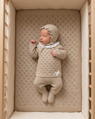 BABY OPENWORK BLANKET AND WHITE COLLAR NEWBORN 4P SET