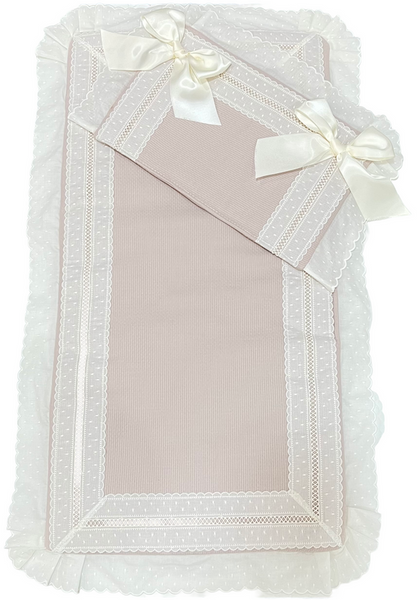 PIQUE AND PLUMETI LACE BABY BASSINET COVER SET