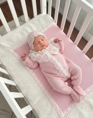 NEWBORN LACE COLLAR KNIT LUXURY ROMPER 3P SET