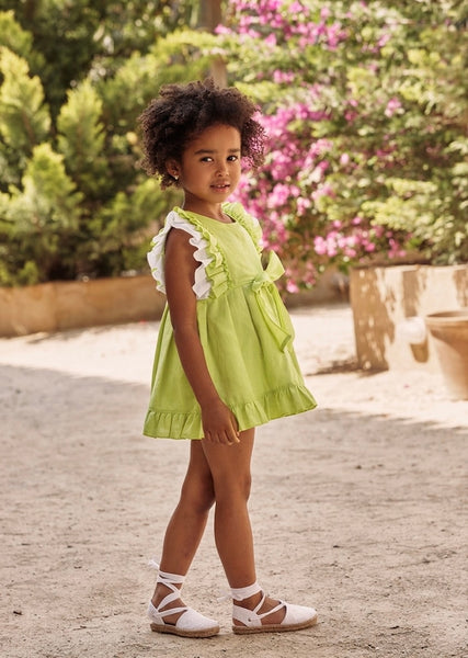 GIRLS RUFFLE SLEEVE LIME GREEN DRESS