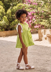 GIRLS RUFFLE SLEEVE LIME GREEN DRESS