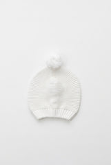 WHITE BABY KNITTED POM POM BONNET