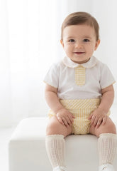 BOYS YELLOW STRIPED SHORT AND SHIRT WITH COLLAR 2P SET