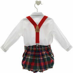 BOYS TARTAN SHORT WITH SUSPENDER SHIRT SET MARILYN