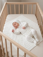BABY OPENWORK BLANKET AND WHITE COLLAR NEWBORN 4P SET