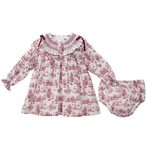 GIRLS TOILE AND VELVE BOWS SHORT DRESS SET AZAFRAN