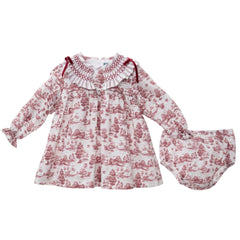 GIRLS TOILE AND VELVE BOWS SHORT DRESS SET AZAFRAN