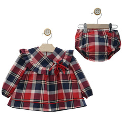 GIRLS PLAID RUFFLE COLLAR SHORT DRESS SET