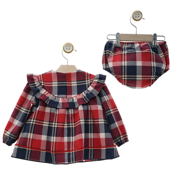 GIRLS PLAID RUFFLE COLLAR SHORT DRESS SET