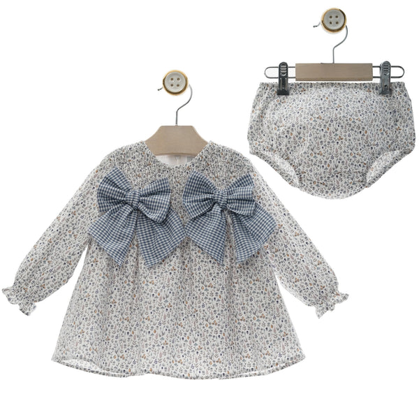GIRL GINGHAM BOWS FLORAL SHORT DRESS WITH BLOOMER SEDA
