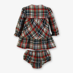 CONJUNTO DE 2 PIEZAS DE VESTIDO CORTO A CUADROS CON PANTALÓN CALIENTE PARA BEBÉ