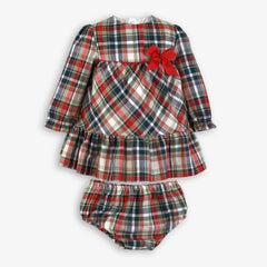 CONJUNTO DE 2 PIEZAS DE VESTIDO CORTO A CUADROS CON PANTALÓN CALIENTE PARA BEBÉ