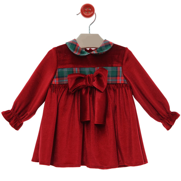 GIRLS RED VELVET TARTAN SHORT DRESS CHARLESTON