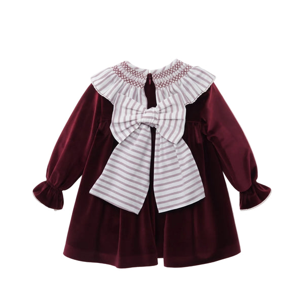 GIRLS VELVET WITH COLLAR DRESS AZAFRAN