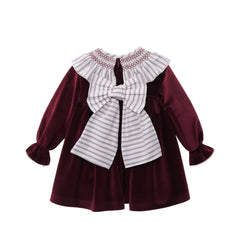 GIRLS VELVET WITH COLLAR DRESS AZAFRAN