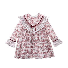 GIRLS TOILE AND RUFFLE COLLAR DRESS AZAFRAN