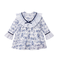 GIRLS TOILE AND RUFFLE COLLAR DRESS AZAFRAN