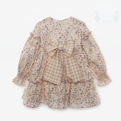 GIRLS FLOWERS AND LEAVES DRESS CURRY
