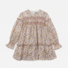 GIRLS FLOWERS AND LEAVES DRESS CURRY