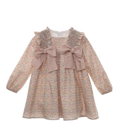 GIRLS FLORAL AND GINGHAM BOWS DRESS CASCABEL