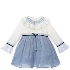GIRLS SMOCKED RUFFLE COLLAR TULLE DRESS CANELA