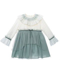 GIRLS SMOCKED RUFFLE COLLAR TULLE DRESS CANELA