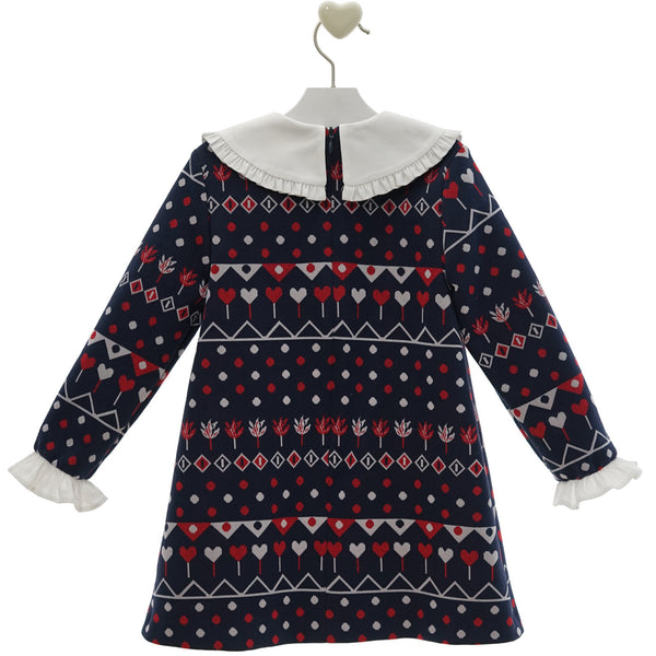 GIRLS DRESS POM POM AND PETER PAN COLLAR DRESS DAMASCO