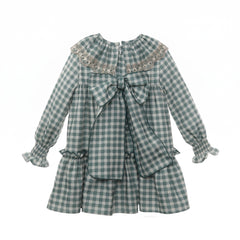 GIRLS PLAID WITH RUFFLE BEIGE COLLAR DRESS ROMERO