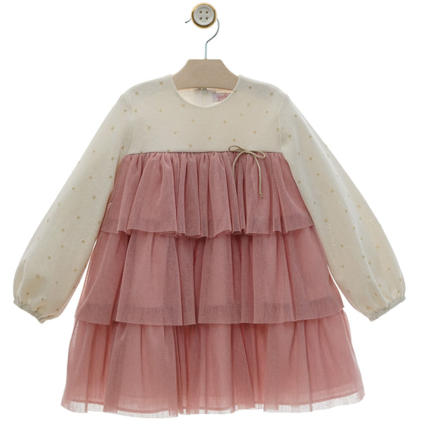 GIRLS GOLD SHINE TULLE PINK DRESS