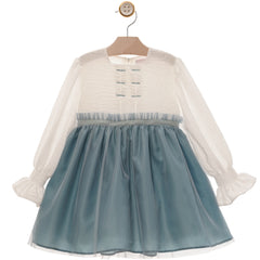 GIRLS  BLUE TULLE LONG SLEEVE DRESS