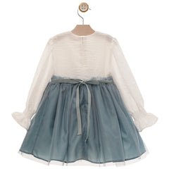 GIRLS  BLUE TULLE LONG SLEEVE DRESS