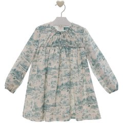 GIRLS TOILE PRINT LONG SLEEVE DRESS DELHI