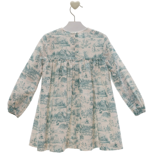 GIRLS TOILE PRINT LONG SLEEVE DRESS DELHI