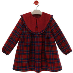 GIRL VELVET COLLAR TARTAN DRESS DEDAL
