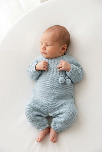 DUSTY GREEN POM POMS KNITTED ROMPER