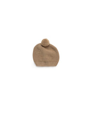 BEIGE BABY KNITTED POM POM BONNET