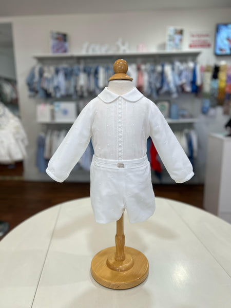 BOY BAPTISM LONG SLEEVE COLLAR SHIRT WITH SHORT SET