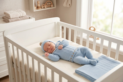 DUSTY BLUE BABY STRIPES BLANKET AND NEWBORN 4P SET