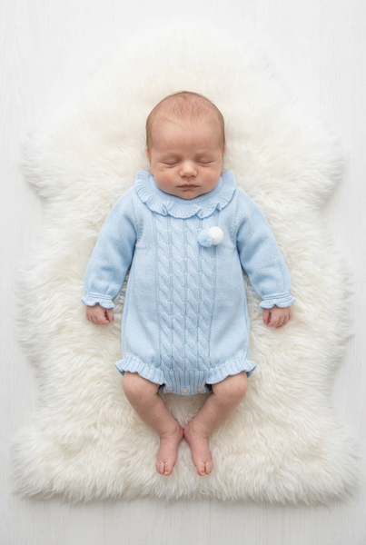 LIGHT BLUE KNITTED RUFFLE ROMPER