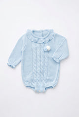 LIGHT BLUE KNITTED RUFFLE ROMPER