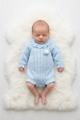LIGHT BLUE KNITTED RUFFLE ROMPER