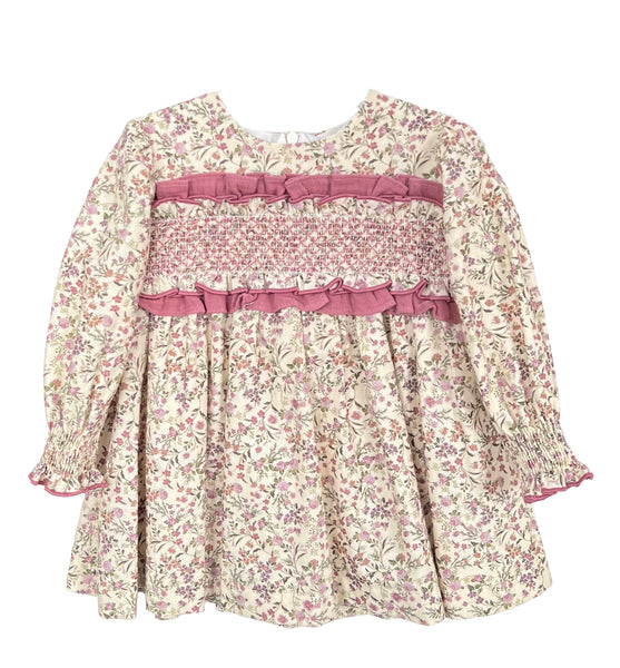 GIRL FLORAL GAUZE BOW AND RUFFLE DRESS LAUREN
