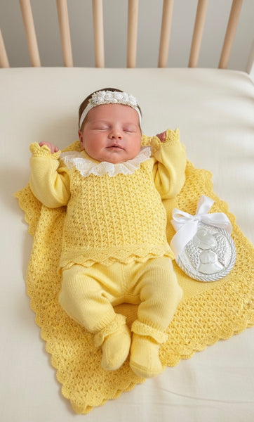 BABY OPENWORK POINTELLE BLANKET AND NEWBORN 4P SET
