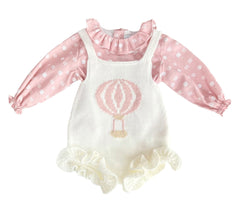 GIRL HOT AIR BALLOON KNIT OVERALLS AND RUFFLE COLLAR SHIRT SET TUL