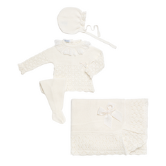 BABY RHOMBUS BLANKET AND LACE COLLAR NEWBORN 4P SET