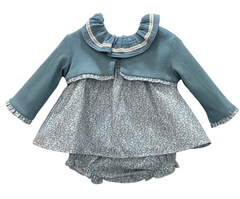 BABY LIBERTY SHORT DRESS,BLOOMER AND CARDIGAN  3P SET ONDULINA