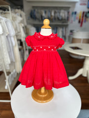 GIRLS RED PLUMETI SMOCKED DRESS
