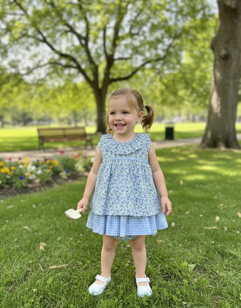 GIRL FLORAL AND RUFFLE PLAID SHORT DRESS SET MALDIVAS