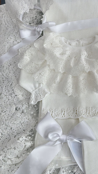 NEWBORN KNIT WHITE 2 LACE LUXURY 4P SET