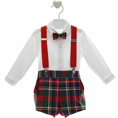 BOYS TARTAN SHORT WITH SUSPENDER SHIRT SET MARILYN